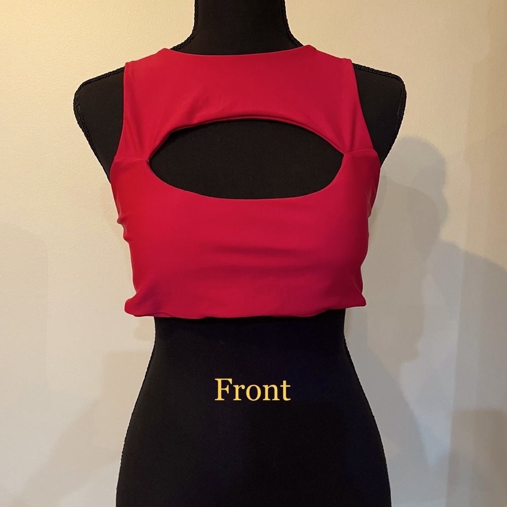 CupShe bikini top and bottom, NWT. Size Large, red. Cheeky bottoms, cut out top